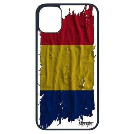 Простой чехол для смартфона // iPhone 11 Pro // "Флаг Румынии на ткани" Дизайн Патриот, Utaupia, белый
