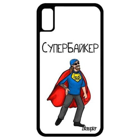 Красивый чехол для телефона // iPhone XR // "Супербайкер" Герой Байкер, Utaupia, серый