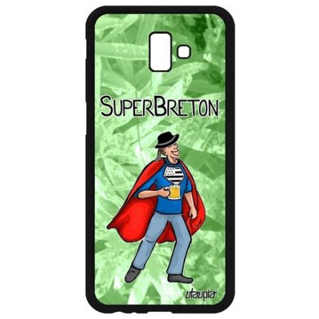 Защитный чехол на // Samsung Galaxy J6 Plus 2018 // "Супербретонец" Супергерой Бретань, Utaupia, белый