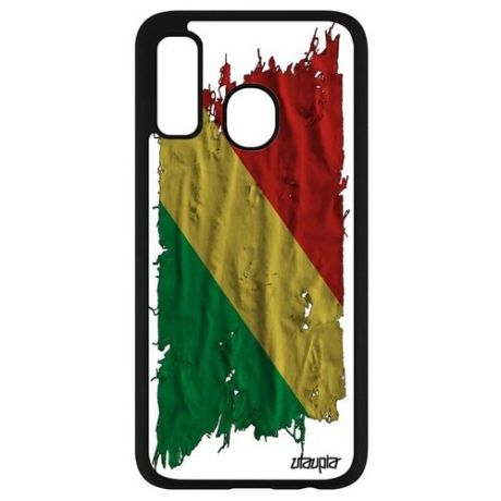 Защитный чехол для смартфона // Samsung Galaxy A40 // "Флаг Конго Браззавиль на ткани" Страна Патриот, Utaupia, белый