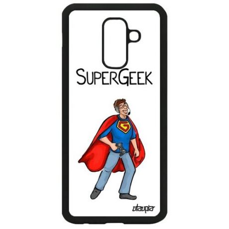 Дизайнерский чехол на смартфон // Samsung Galaxy A6 Plus 2018 // "Супергик" Супергерой Технарь, Utaupia, серый