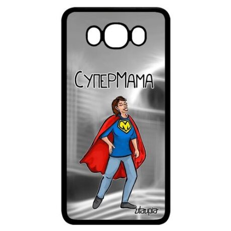Противоударный чехол для мобильного // Galaxy J7 2016 // "Супермама" Веселый Мамуля, Utaupia, черный