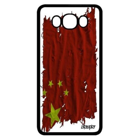 Противоударный чехол для телефона // Galaxy J7 2016 // "Флаг Китая на ткани" Государственный Страна, Utaupia, белый