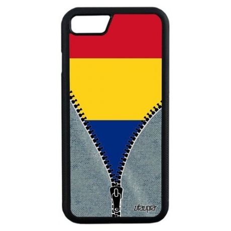 Качественный чехол на телефон // iPhone 7 // "Флаг Румынии на молнии" Стиль Страна, Utaupia, серый