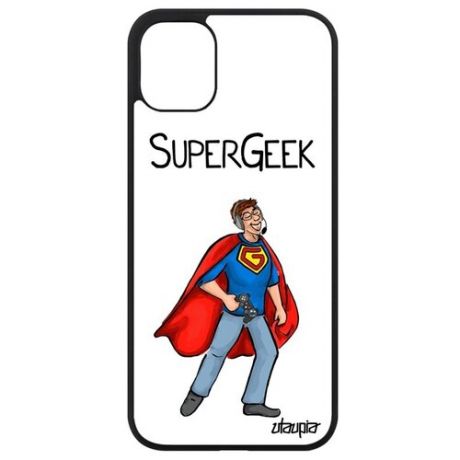 Защитный чехол для смартфона // iPhone 11 // "Супергик" Смешной Geek, Utaupia, синий