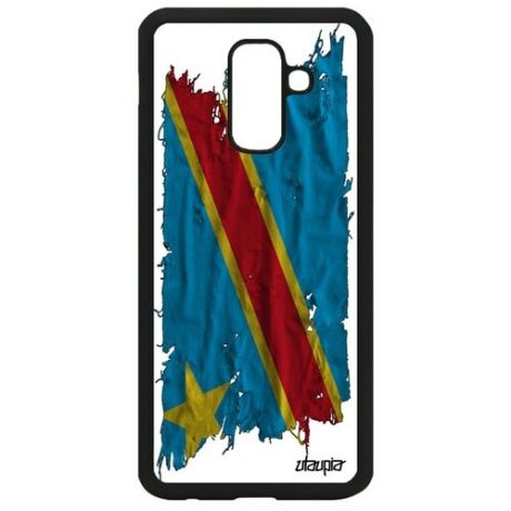 Противоударный чехол для телефона // Samsung Galaxy A6 Plus 2018 // "Флаг Конго Киншаса на ткани" Страна Стиль, Utaupia, белый