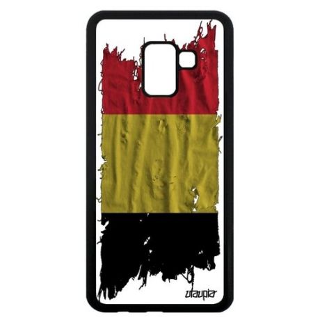 Противоударный чехол на смартфон // Samsung Galaxy A8 2018 // "Флаг Камеруна на ткани" Дизайн Государственный, Utaupia, белый