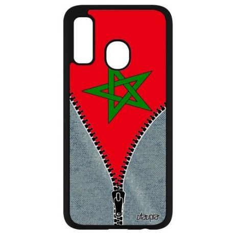 Качественный чехол для смартфона // Samsung Galaxy A40 // "Флаг Конго Киншаса на молнии" Дизайн Туризм, Utaupia, серый