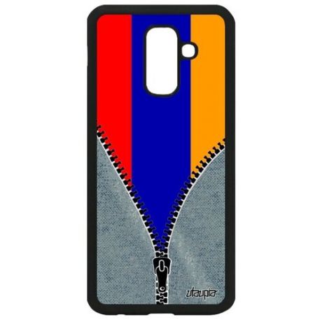 Яркий чехол на смартфон // Samsung Galaxy A6 Plus 2018 // "Флаг Австрии на молнии" Государственный Дизайн, Utaupia, серый