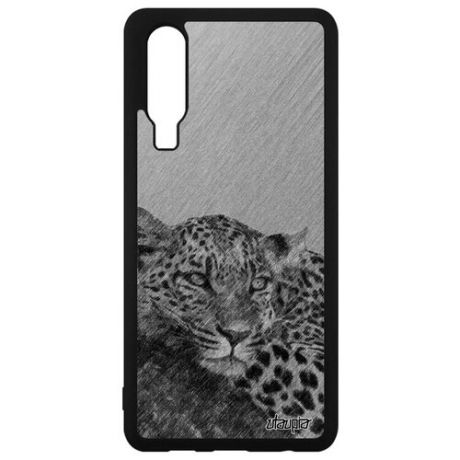 Красивый чехол для смартфона // Huawei P30 // "Леопард" Кошачьи Гепард, Utaupia, серый