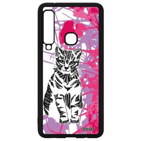 Красивый чехол для смартфона // Galaxy A9 2018 // "Кот" Cat Маленький, Utaupia, розовый