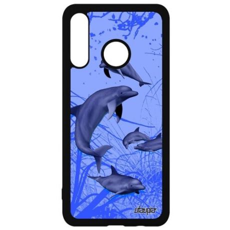 Качественный чехол на смартфон // Huawei P30 Lite // "Дельфины" Дизайн Косатка, Utaupia, серый