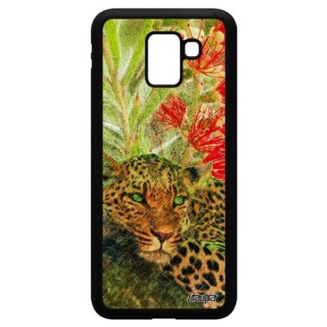 Красивый чехол на смартфон // Galaxy J6 2018 // "Леопард" Пантера Зверь, Utaupia, оранжевый