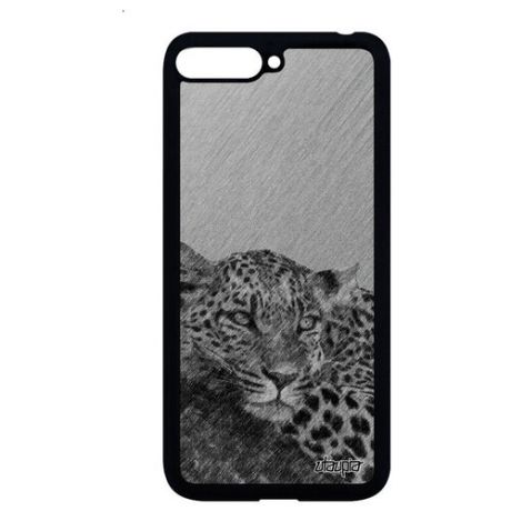 Красивый чехол на смартфон // Huawei Y6 2018 // "Леопард" Барс Охота, Utaupia, серый