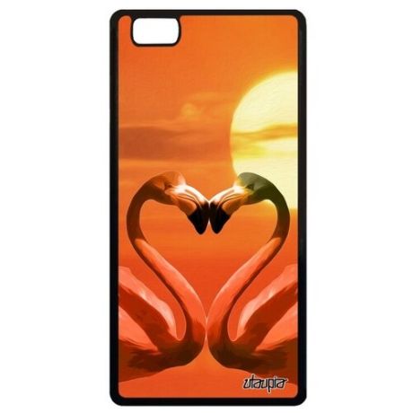 Защитный чехол на // Huawei P8 Lite 2015 // "Фламинго" Птицы Дизайн, Utaupia, оранжевый