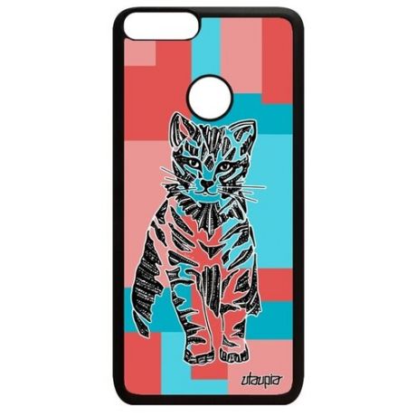 Защитный чехол на мобильный // Huawei P Smart 2018 // "Кот" Тигристый Cat, Utaupia, фиолетовый