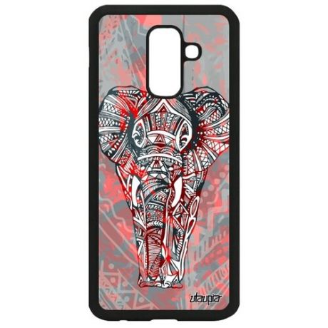Противоударный чехол для мобильного // Galaxy A6 Plus 2018 // "Слон" Африканский Elephant, Utaupia, розовый