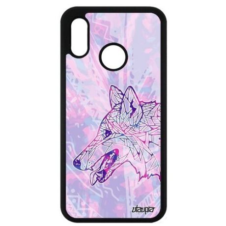 Необычный чехол для смартфона // Huawei P20 Lite // "Волк" Одинокий Злой, Utaupia, розовый