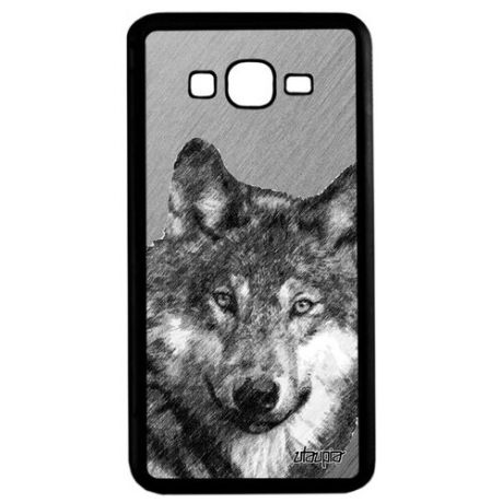 Красивый чехол на смартфон // Samsung Galaxy Grand Prime // "Дикий волк" Зверь Охота, Utaupia, голубой