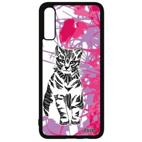 Модный чехол на смартфон // Galaxy A70 // "Кот" Cat Дикий, Utaupia, голубой