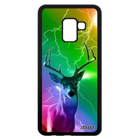 Красивый чехол для телефона // Samsung Galaxy A8 2018 // "Олень" Лань Дизайн, Utaupia, серый