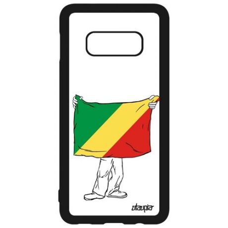 Красивый чехол на смартфон // Samsung Galaxy S10e // "Флаг Конго Киншаса с руками" Стиль Путешествие, Utaupia, белый