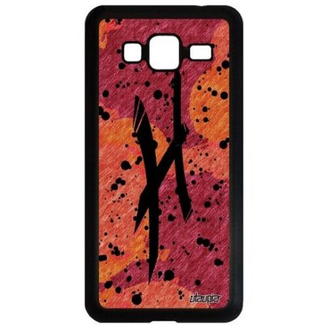 Защитный чехол для смартфона // Galaxy J3 2016 // "Знак зодиака Овен" Каллиграфия Дизайн, Utaupia, оранжевый