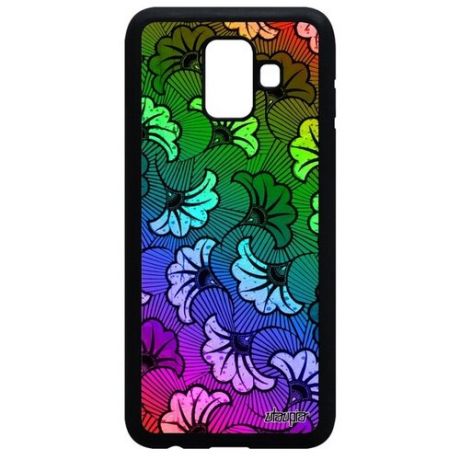 Противоударный чехол для смартфона // Galaxy A6 2018 // "Африканский принт" Цветы Мотив, Utaupia, голубой