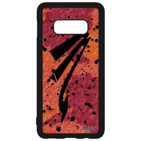 Противоударный чехол на мобильный // Samsung Galaxy S10e // "Знак зодиака Рак" Каллиграфия Планета, Utaupia, оранжевый