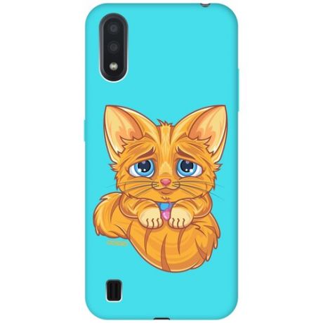 Ультратонкая защитная накладка Soft Touch для Samsung Galaxy A01 с принтом "Crying Cat" мятная