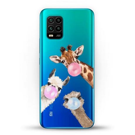 Силиконовый чехол Лама, жираф и страус на Xiaomi Mi 10 Lite