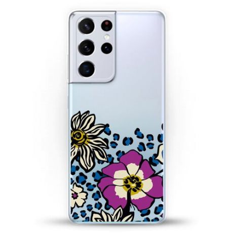 Силиконовый чехол Цветы с узором на Samsung Galaxy S21 Ultra