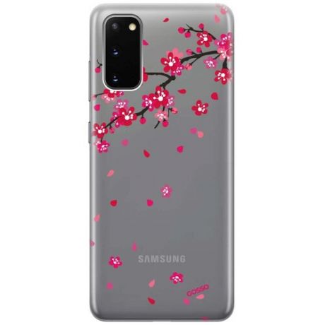 Ультратонкий силиконовый чехол-накладка Transparent для Samsung Galaxy S20 с 3D принтом "Sakura"