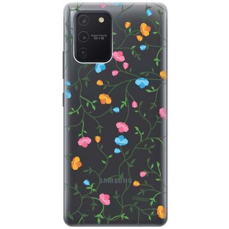 Ультратонкий силиконовый чехол-накладка Transparent для Samsung Galaxy S10 Lite с 3D принтом "Сurly Flowers"