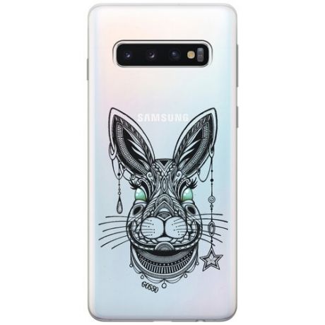 Ультратонкий силиконовый чехол-накладка Transparent для Samsung Galaxy S10 с 3D принтом "Grand Rabbit"