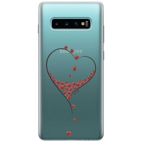 Ультратонкий силиконовый чехол-накладка Transparent для Samsung Galaxy S10+ с 3D принтом "Little hearts"