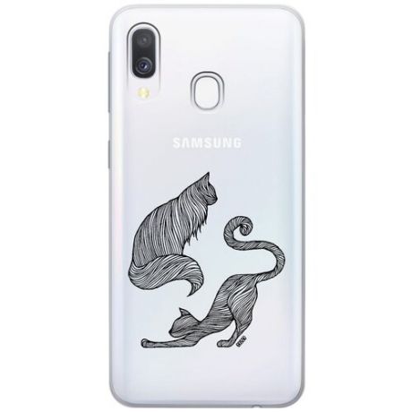 Ультратонкий силиконовый чехол-накладка Transparent для Samsung Galaxy A40 с 3D принтом "Lazy Cats"