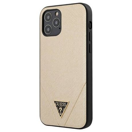 Чехол CG Mobile Guess PU Saffiano Triangle metal logo Hard для iPhone 12 Pro Max, цвет Золотой (GUHCP12LVSATMLLG)