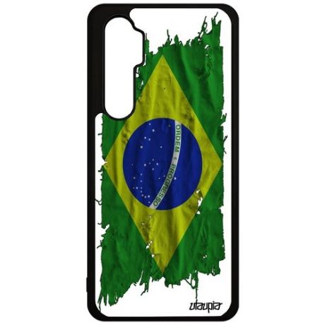 Противоударный чехол на // Xiaomi Mi Note 10 Lite // "Флаг Бразилии на ткани" Стиль Патриот, Utaupia, белый