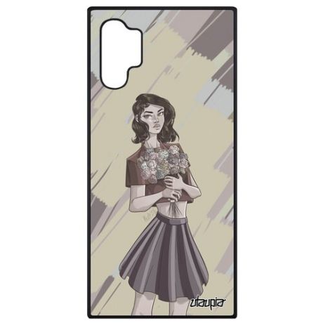 Защитный чехол на смартфон // Samsung Galaxy Note 10 Plus // "Девушка и цветы" Розы Модель, Utaupia, серый