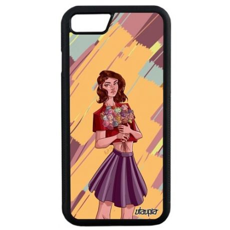 Защитный чехол для телефона // Apple iPhone SE 2020 // "Девушка и цветы" Букет Аниме, Utaupia, серый