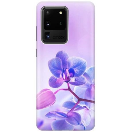 Ультратонкий силиконовый чехол-накладка для Samsung Galaxy S20 Ultra с принтом "Лиловые орхидеи"