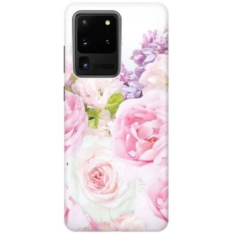 Ультратонкий силиконовый чехол-накладка для Samsung Galaxy S20 Ultra с принтом "Розовый букет"