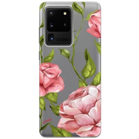 Ультратонкий силиконовый чехол-накладка Transparent для Samsung Galaxy S20 Ultra с 3D принтом "Amazing Roses"