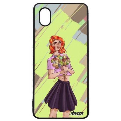 Противоударный чехол для смартфона // Galaxy A01 // "Девушка и цветы" Портрет Букет, Utaupia, желтый