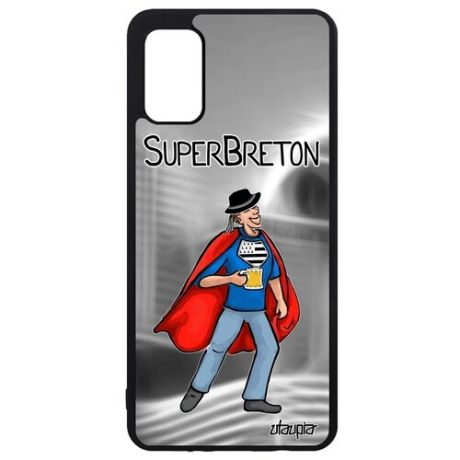 Противоударный чехол на мобильный // Galaxy A41 // "Супербретонец" Веселый Супергерой, Utaupia, серый