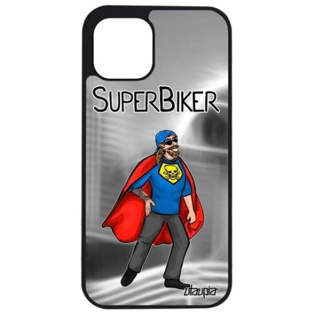 Противоударный чехол для // iPhone 12 // "Супербайкер" Юмор Мотоциклист, Utaupia, синий