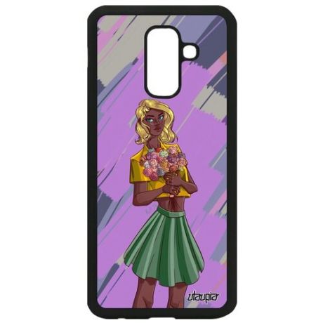 Противоударный чехол для телефона // Galaxy A6 Plus 2018 // "Девушка и цветы" Модель Портрет, Utaupia, голубой