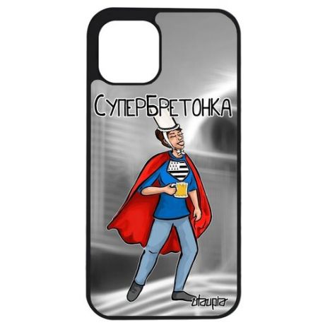 Дизайнерский чехол для телефона // Apple iPhone 12 Pro Max // "Супербретонка" Супергерой Комичный, Utaupia, черный