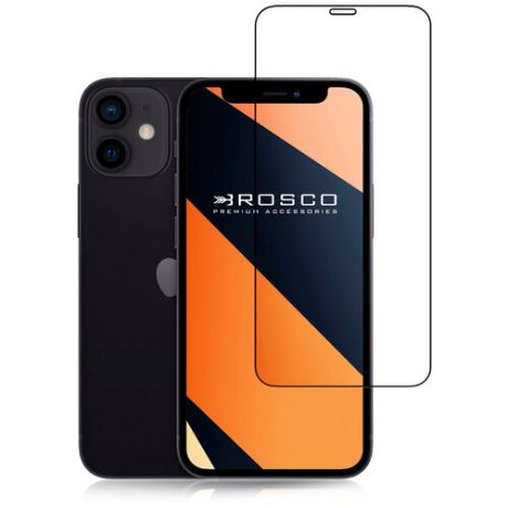 Защитное стекло с черной рамкой ROSCO для Apple iPhone 12 Mini (Эпл Айфон 12 Мини), силиконовая клеевая основа